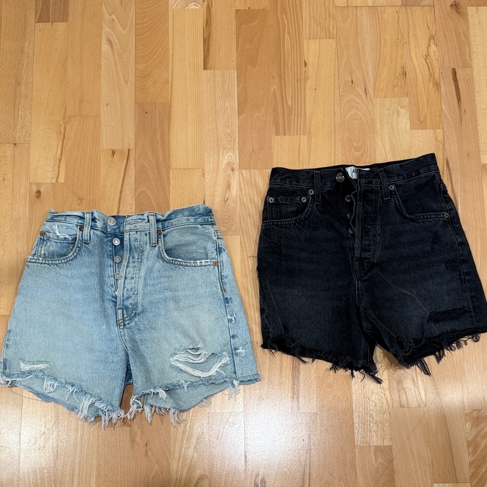 Agolde Light Blue and Black Jean Shorts